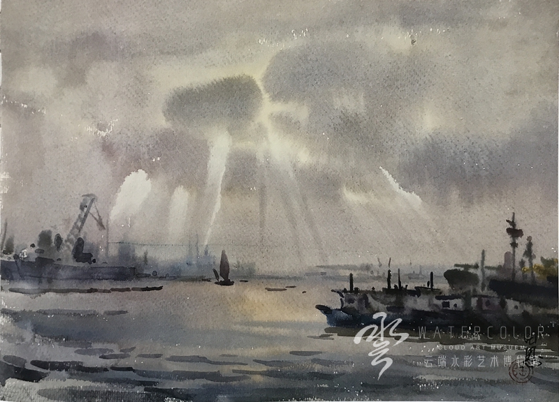 陶田恩 《雨后渔港》 37*26cm 1990年